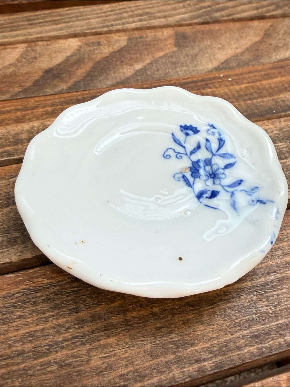 Vintage Blue & White Floral Porcelain Trinket Dish Made in Taiwan 3”